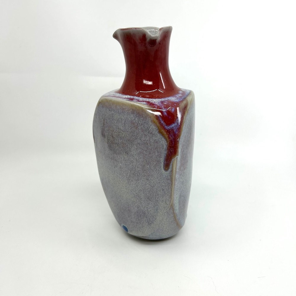 Vintage Triple Pour Sake Carafe Flower Vase Handmade Pottery Flambe Drip Glaze